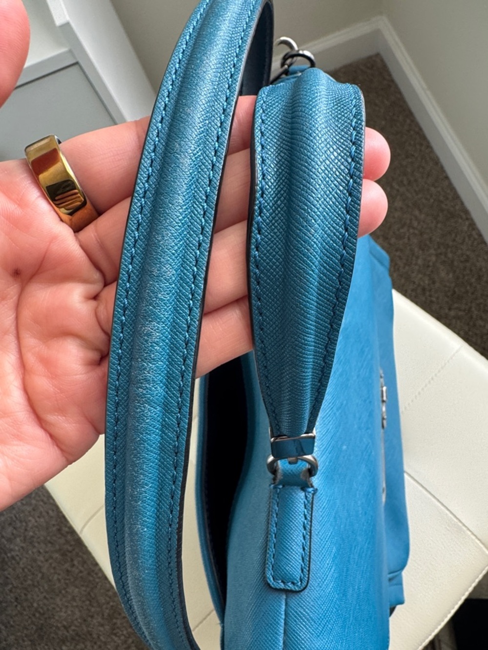 Coach Sadie Teal Leather Top-Handle Satchel with Strap - Picture 12 of 15